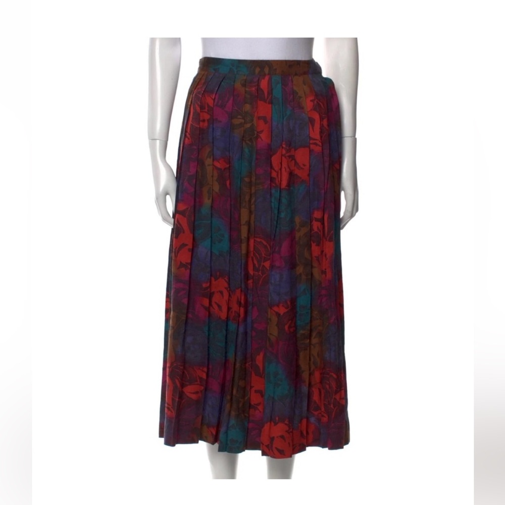 Vintage Christian Dior floral printed midi skirt size 10 roses purple red